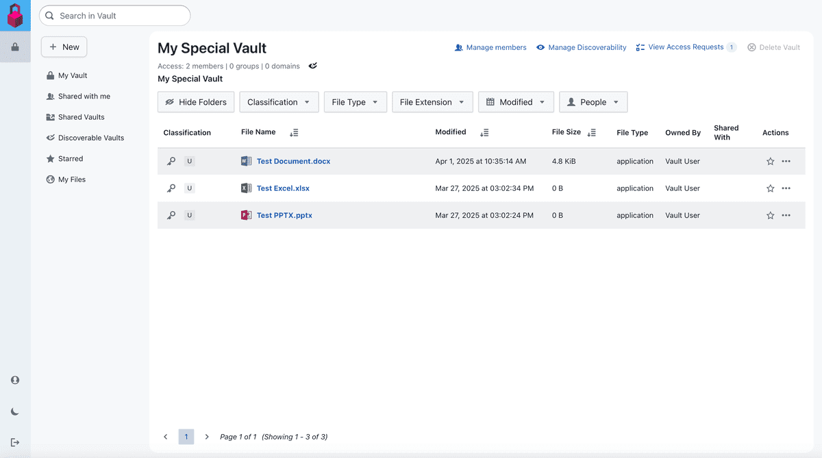 Shared Vaults Page Displays Important Information for Collaboration and Review